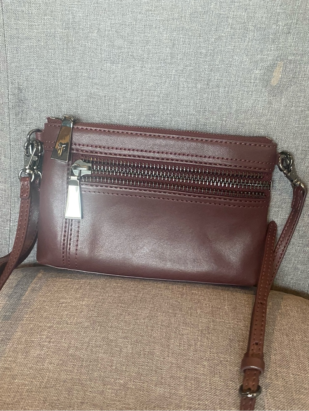 Frye Maroon Leather Crossbody with Dual Front Zips